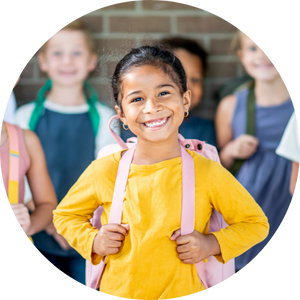 young girl wearing backpack